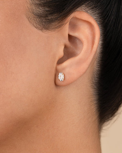 Sterling Silver Oval Cut Prong Set Stud Earrings