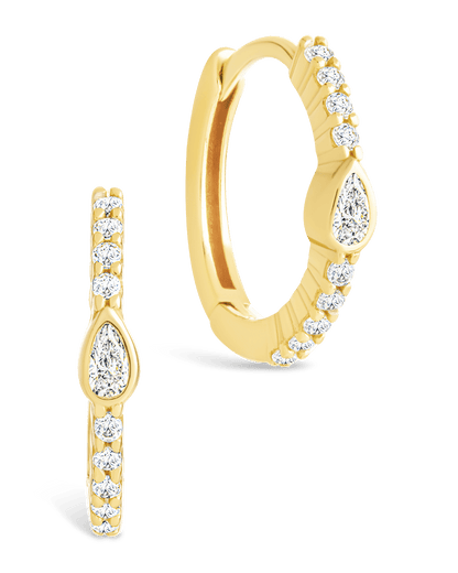 Sterling Silver Pear Cut Bezel Set Huggie Hoop Earrings