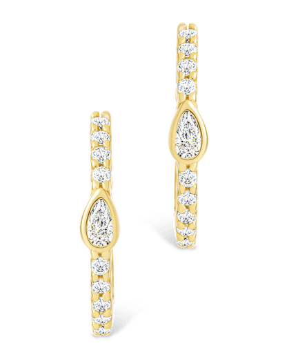 Sterling Silver Pear Cut Bezel Set Huggie Hoop Earrings