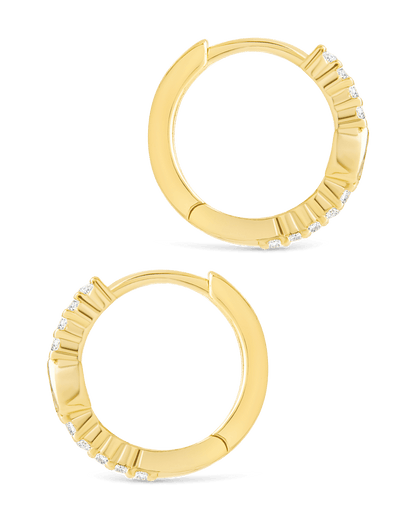Sterling Silver Pear Cut Bezel Set Huggie Hoop Earrings