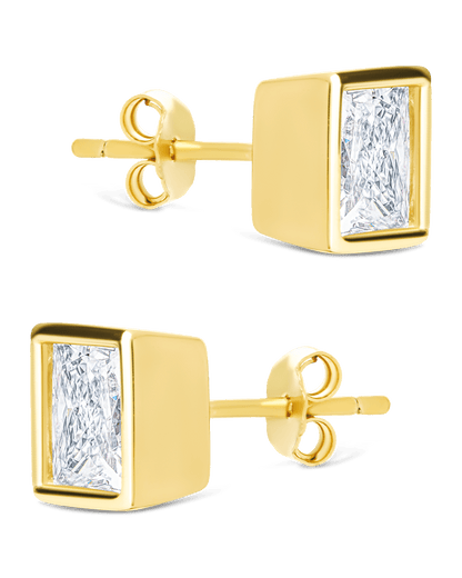Sterling Silver Princess Cut Bezel Set Stud Earrings