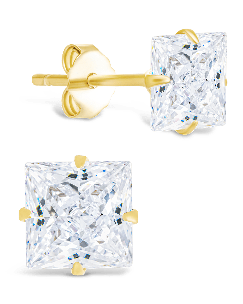 Sterling Silver Princess Cut Prong Set Stud Earrings