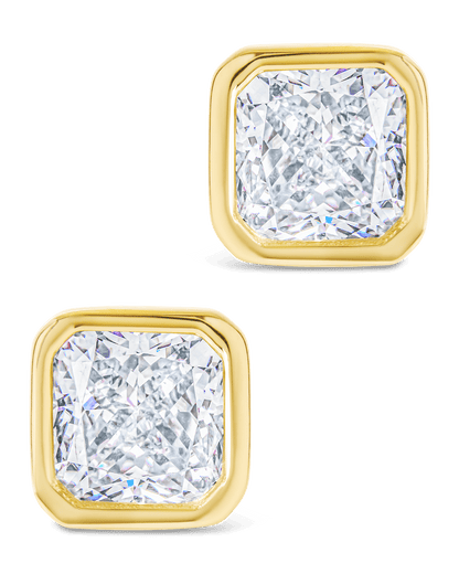 Sterling Silver Radiant Cut Bezel Set Stud Earrings