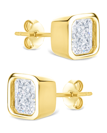 Sterling Silver Radiant Cut Bezel Set Stud Earrings