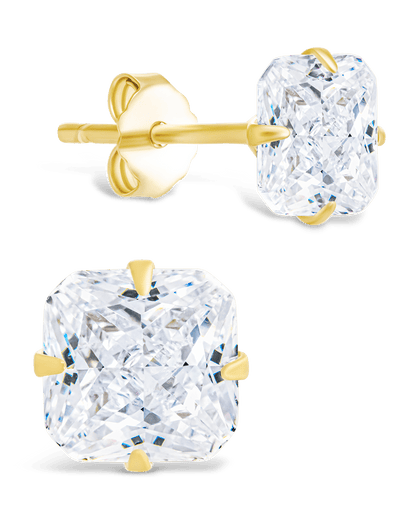 Sterling Silver Radiant Cut Prong Set Stud Earrings