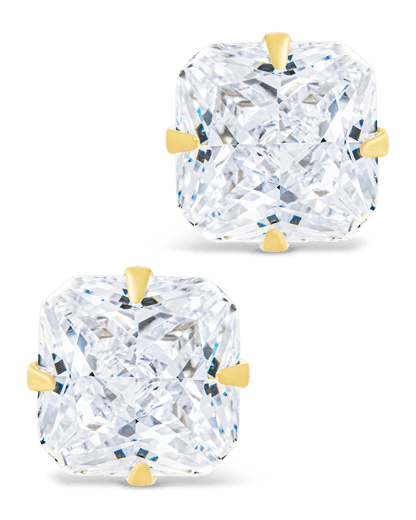Sterling Silver Radiant Cut Prong Set Stud Earrings