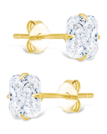 Sterling Silver Radiant Cut Prong Set Stud Earrings