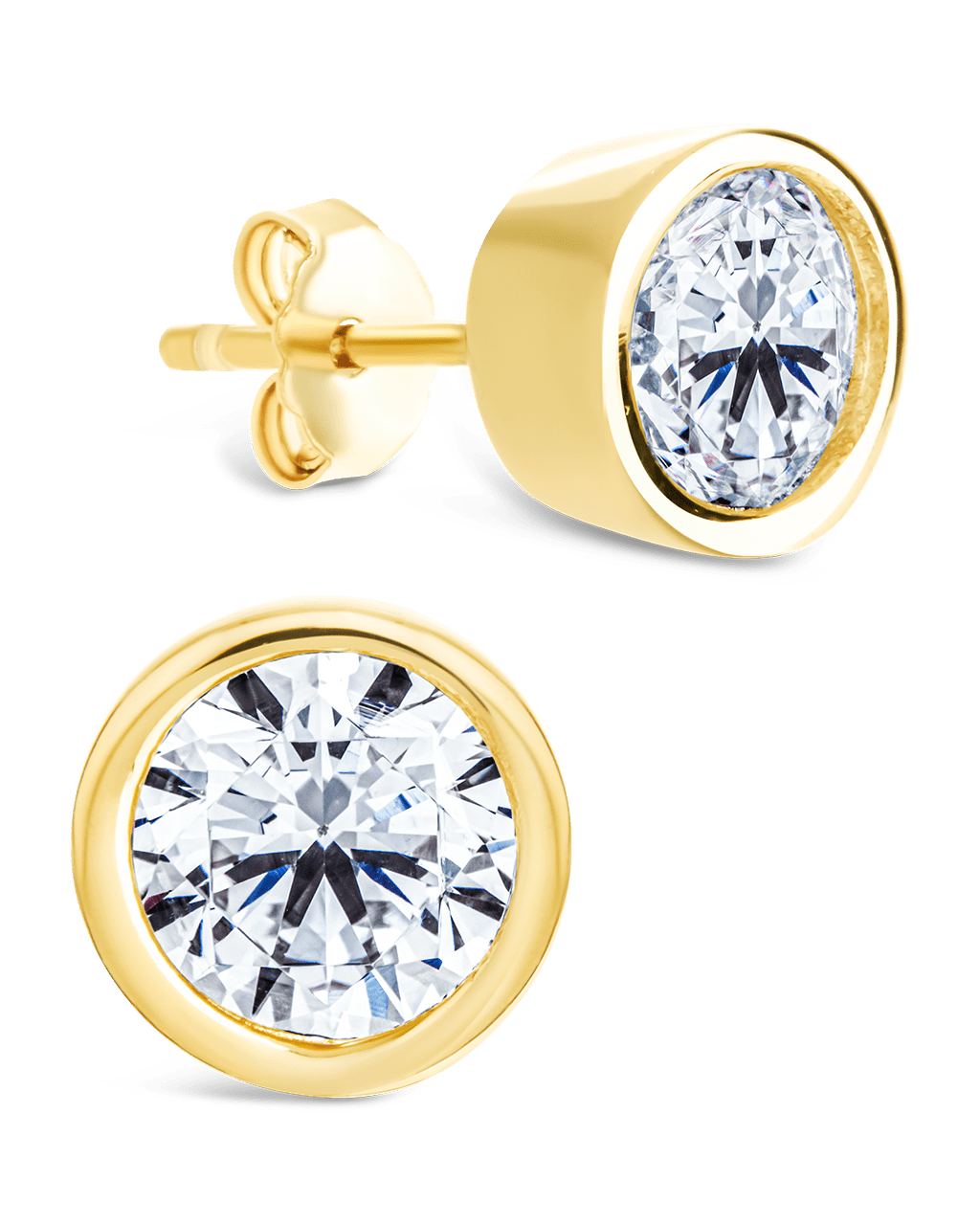 Sterling Silver Helene Round Cut Bezel Set Stud Earrings