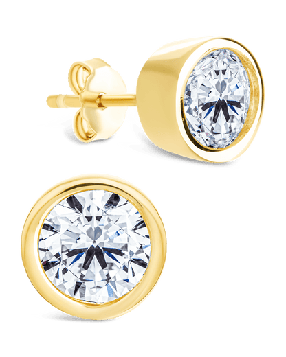 Sterling Silver Helene Round Cut Bezel Set Stud Earrings