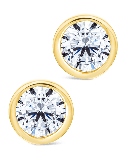 Sterling Silver Helene Round Cut Bezel Set Stud Earrings
