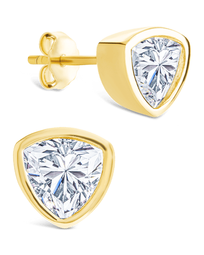 Sterling Silver Trillion Cut Bezel Set Stud Earrings