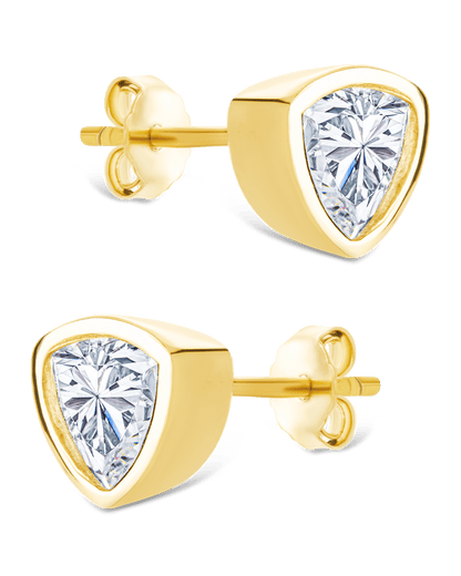 Sterling Silver Trillion Cut Bezel Set Stud Earrings