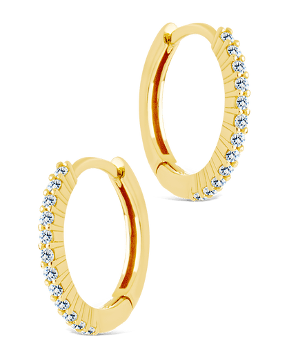Sterling Silver Pave CZ Micro Hoops