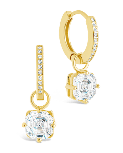 Sterling Silver Augusta Asscher Cut CZ Dangle Micro Hoops