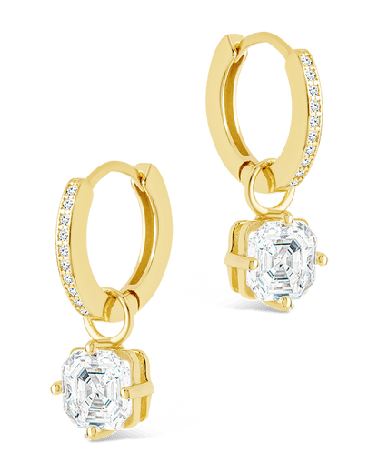 Sterling Silver Augusta Asscher Cut CZ Dangle Micro Hoops