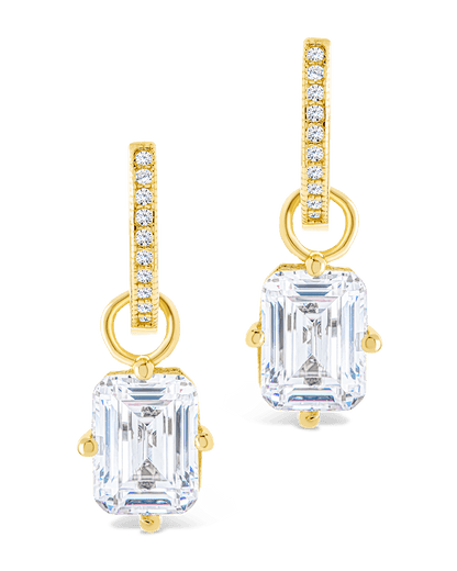 Sterling Silver Emerald Cut CZ Micro Hoop Dangle Earrings