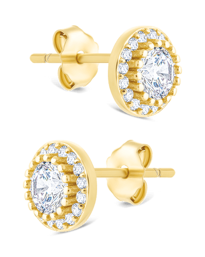Sterling Silver Round Cut Brilliant Halo Studs