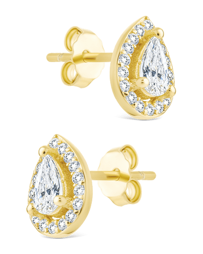 Sterling Silver Pear Cut Brilliant Halo Studs