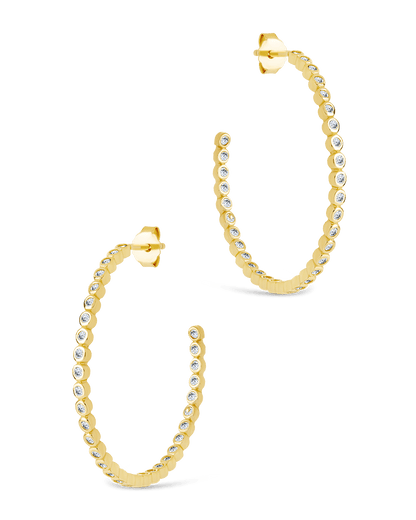 Sterling Silver Bezel Statement Bubble Hoops
