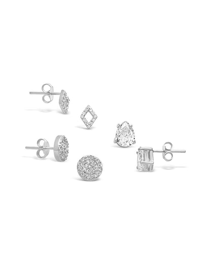 Sterling Silver CZ Geo Stud Set of 3