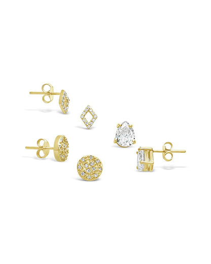 Sterling Silver CZ Geo Stud Set of 3