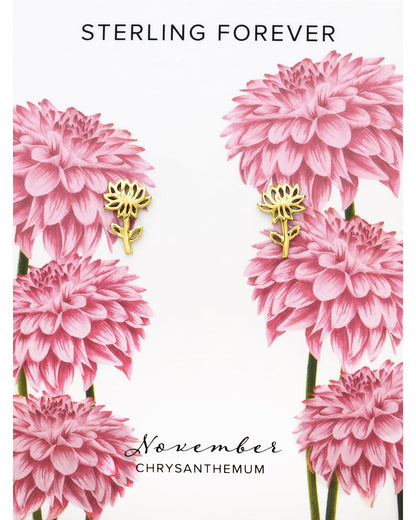 Sterling Silver Birth Flower Stud Earrings