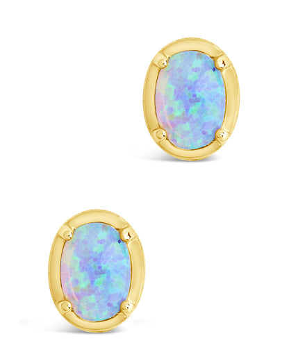 Sterling Silver Blue Opal Oval Stud Earrings