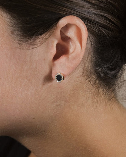 CZ Bezel Frame Rose Petal Stud Earrings