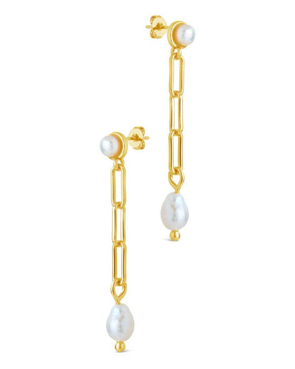 Fayelynn Pearl & Chain Drop Stud Earrings