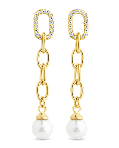Daphne CZ & Pearl Chain Drop Stud Earrings