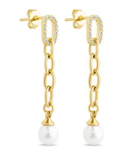 Daphne CZ & Pearl Chain Drop Stud Earrings