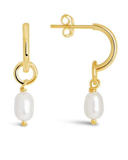 Sterling Silver Pearl Drop Hoop Earrings