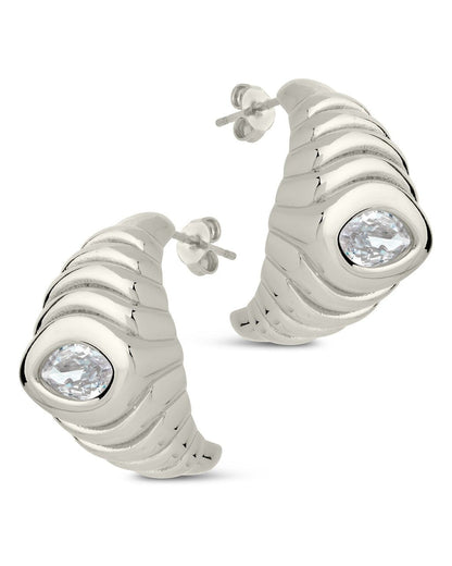 CZ Studded Croissant Hoop Earrings