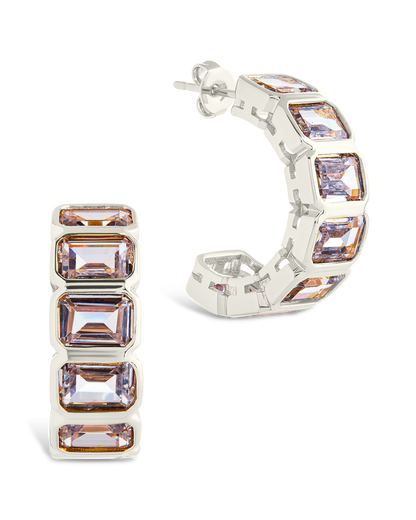 Nyssa Bezel CZ Station Hoop Earrings