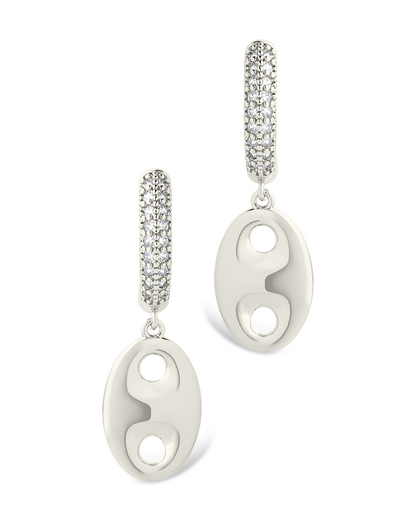 Bliss CZ Anchor Chain Micro Hoop Earrings