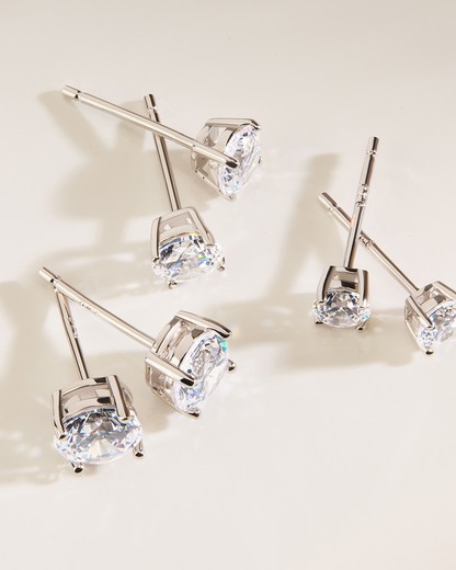 Sterling Silver CZ Stud Earring Set