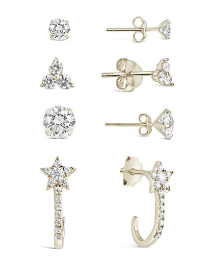 Sterling Silver 4pc Everyday CZ Earring Set