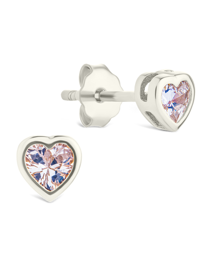 Sterling Silver Bezel Set CZ Heart Studs