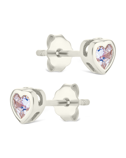 Sterling Silver Bezel Set CZ Heart Studs