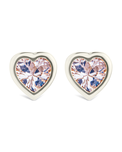Sterling Silver Bezel Set CZ Heart Studs