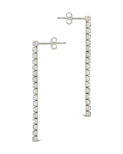 Sterling Silver CZ Linear Drop Earrings