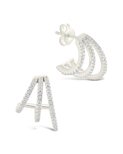 Sterling Silver Porter Triple Row CZ Huggie Hoops
