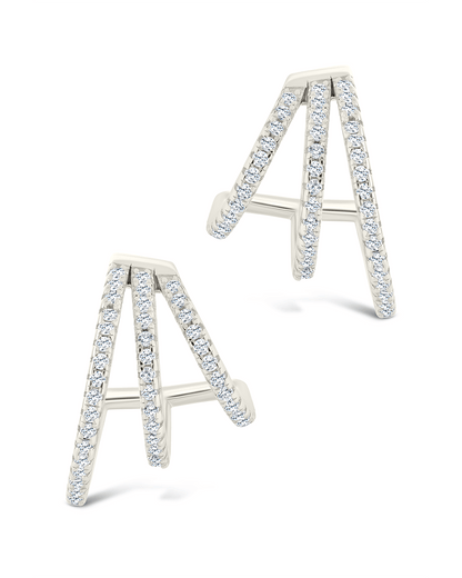Sterling Silver Porter Triple Row CZ Huggie Hoops