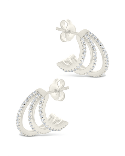 Sterling Silver Porter Triple Row CZ Huggie Hoops