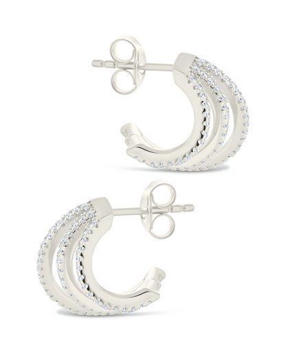 Sterling Silver Porter Triple Row CZ Huggie Hoops