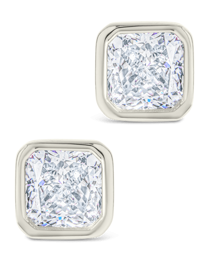 Sterling Silver Asscher Cut Bezel Set Stud Earrings