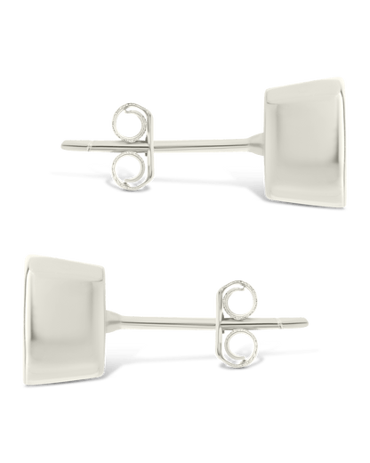 Sterling Silver Asscher Cut Bezel Set Stud Earrings
