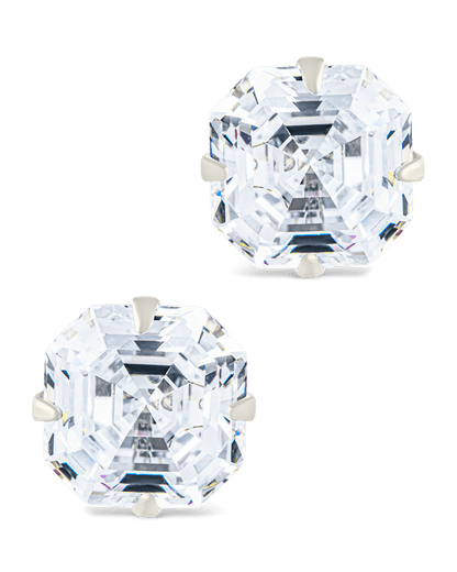Sterling Silver Asscher Cut Prong Set Stud Earrings