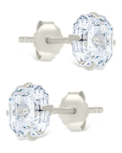 Sterling Silver Asscher Cut Prong Set Stud Earrings