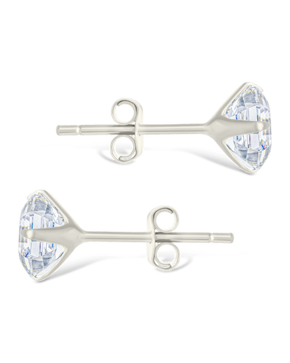 Sterling Silver Asscher Cut Prong Set Stud Earrings
